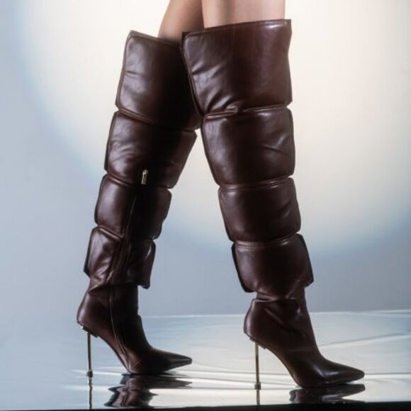 AZALEA WANG NOT YOUR AVERAGE STILETTO BOOT IN BROWN - Picture 1 of 9